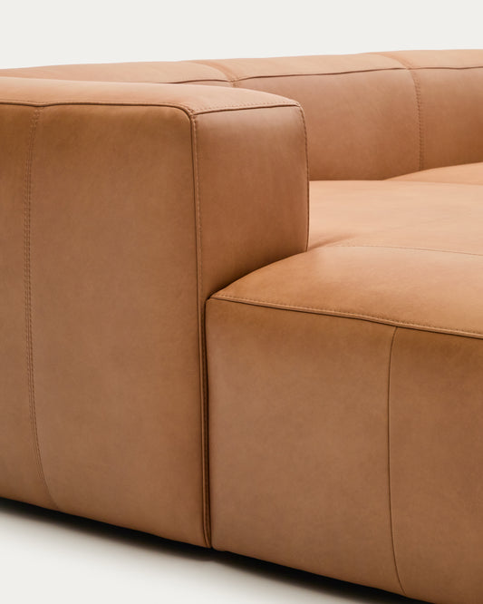 Canapé en cuir marron Blok 2 places chaise longue gauche 240 cm