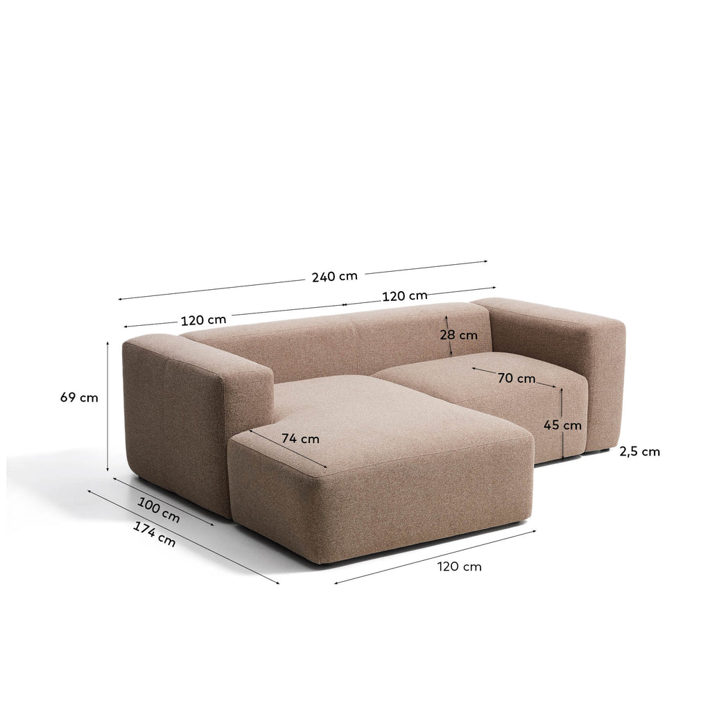Sofà Blok 2 places amb chaise longue esquerra de xenilla marró 240 cm FSC Mix Credit