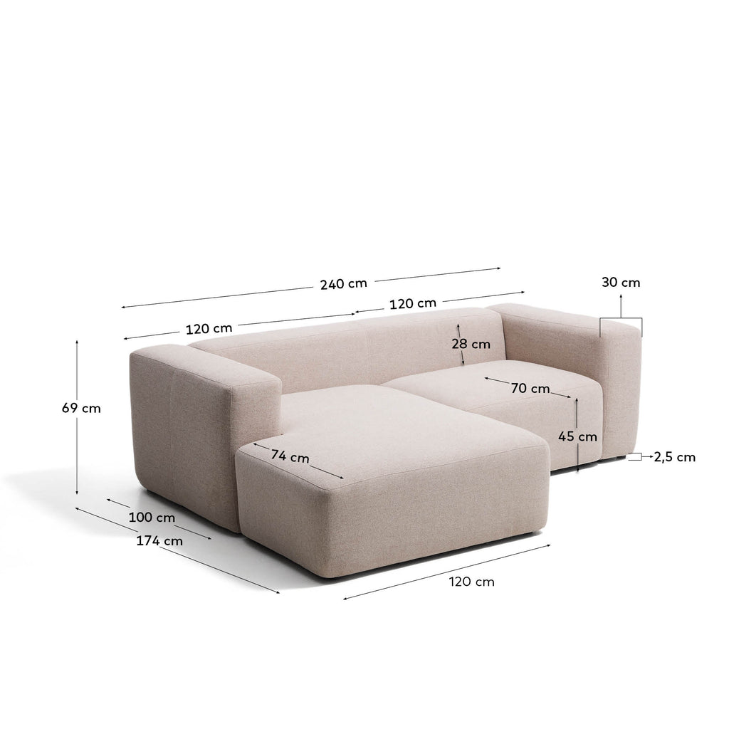 Sofà Blok 2 places amb chaise longue esquerra de xenilla beix 240 cm FSC Mix Credit