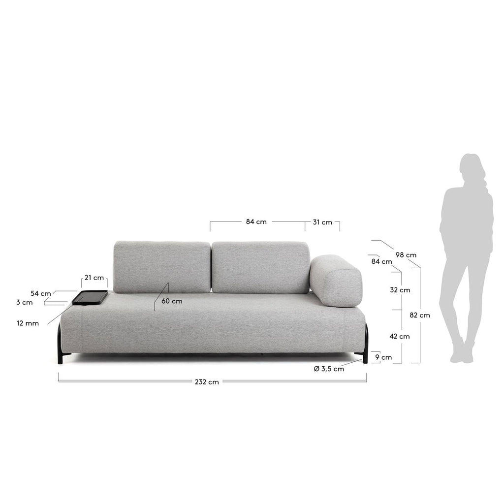 Sofà Compo 3 places beix grisenc amb safata petita 232 cm