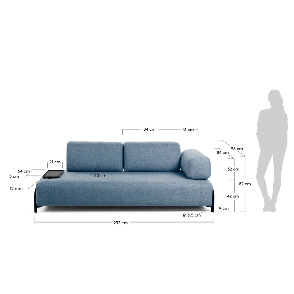 Sofà Compo 3 places blau amb safata petita 232 cm