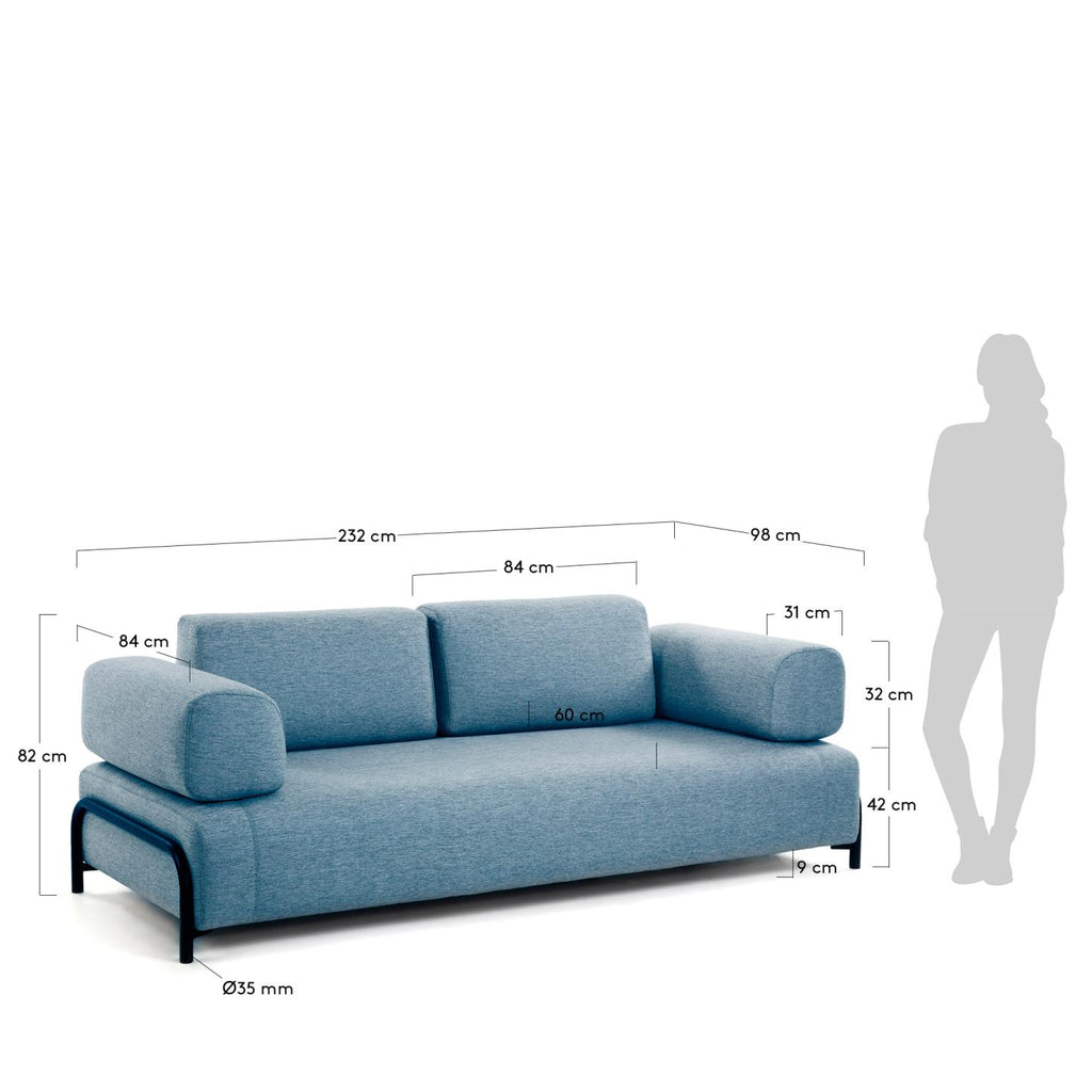 Sofà Compo 3 places blau 232 cm