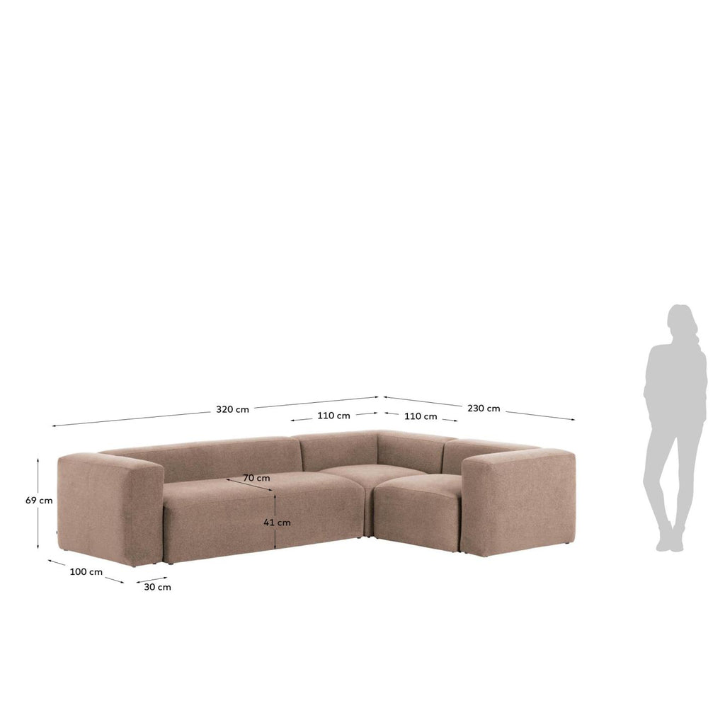 Sofá rinconero Blok 4 plazas de chenilla rosa 320 x 230 cm FSC Mix Credit