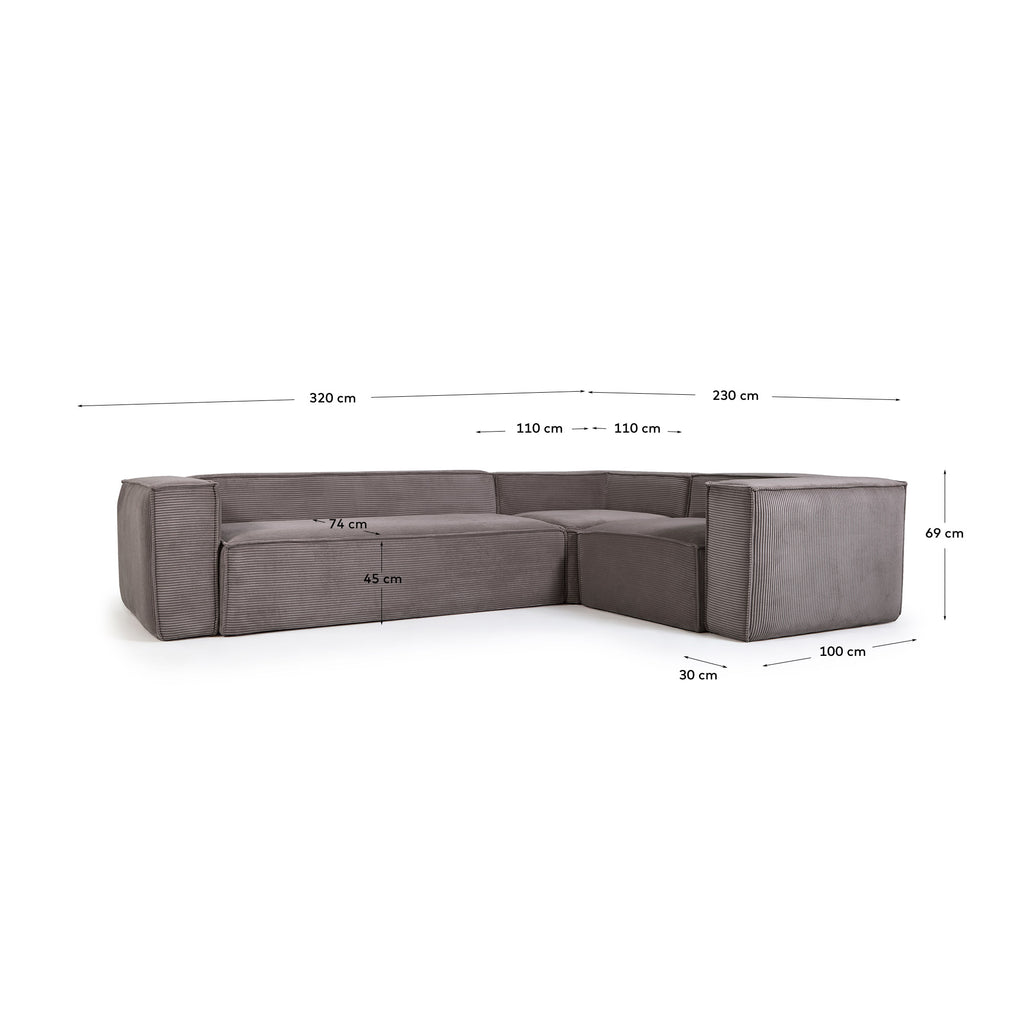 Sofà raconer Blok 4 places pana gruixuda grisa 320x230 cm / 230x320 cm FSC Mix Credit