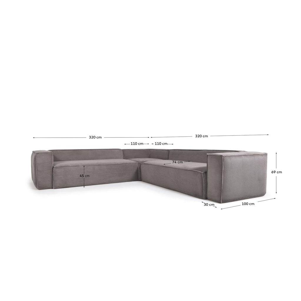 Sofà raconer Blok 6 places pana gruixuda grisa 320x320 cm FSC Mix Credit