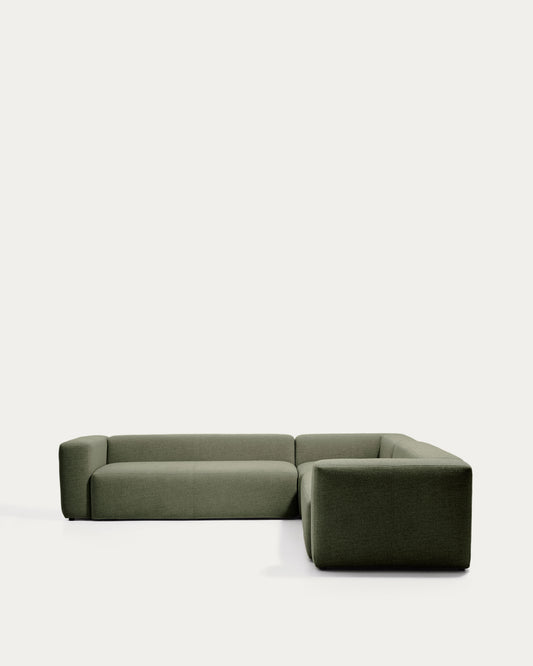Canapé d’angle Blok 5 places en chenille vert mousse 320 x 320 cm – FSC Mix Credit