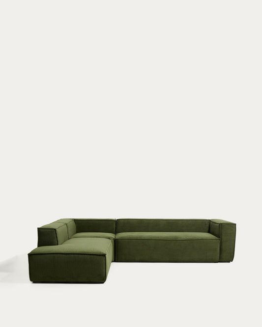 Sofá rinconero Blok 5 plazas con terminal izquierdo de pana gruesa verde 255 x 320 cm FSC Mix Credit