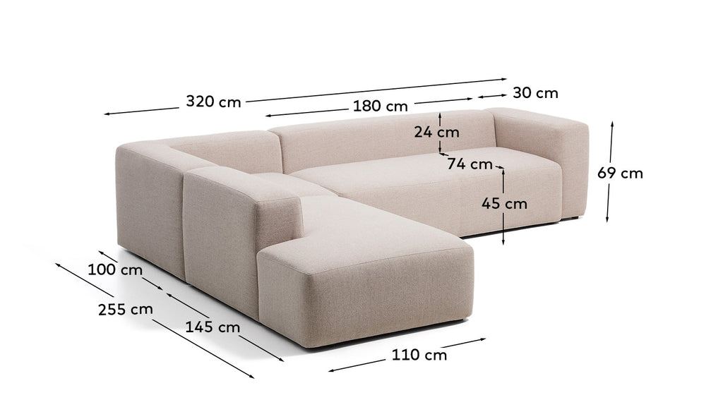 Sofá rinconero Blok 5 plazas con terminal izquierdo de chenilla verde musgo 255 x 320 cm FSC Mix Credit