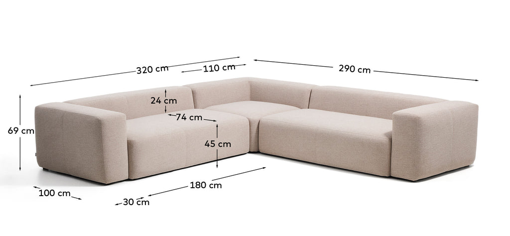 Sofá rinconero Blok 5 plazas de chenilla beige 320 x 290 cm / 290 x 320 cm FSC Mix Credit