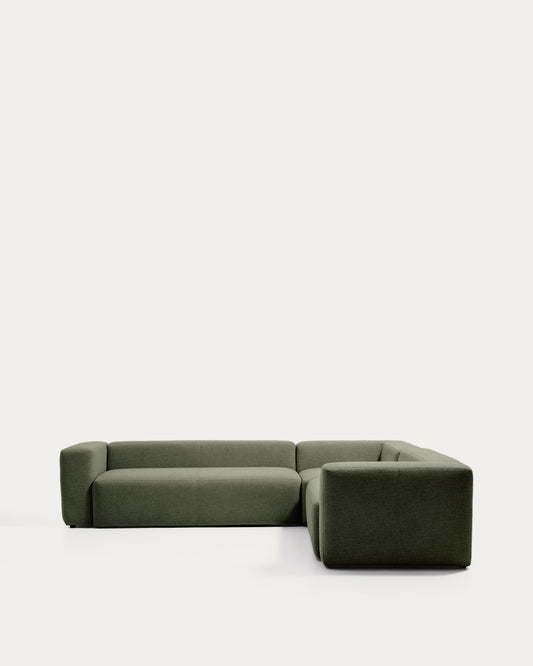 Canapé d’angle Blok 5 places en chenille vert mousse 320 x 290 cm/290 x 320 cm – FSC Mix Credit