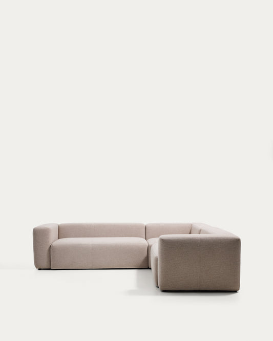 Canapé d’angle Blok 4 places en chenille beige 290 x 290 cm – FSC Mix Credit