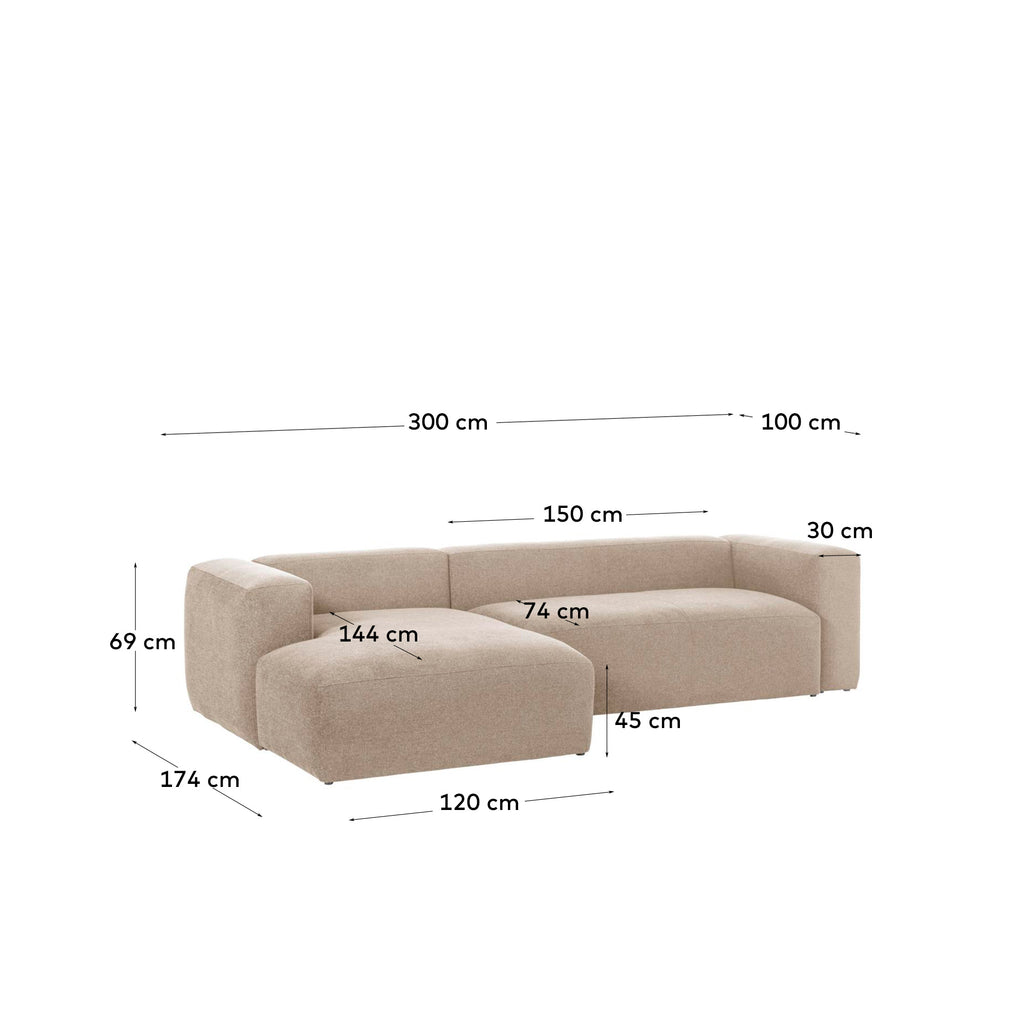 Sofà Blok 3 places de xenilla chaise longue esquerre beix 300 cm FSC Mix Credit