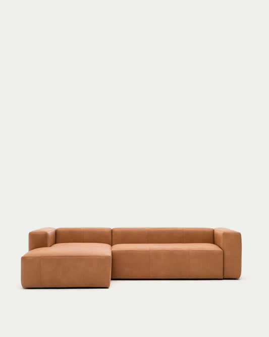 Canapé Blok en cuir marron 3 places chaise longue gauche 300 cm
