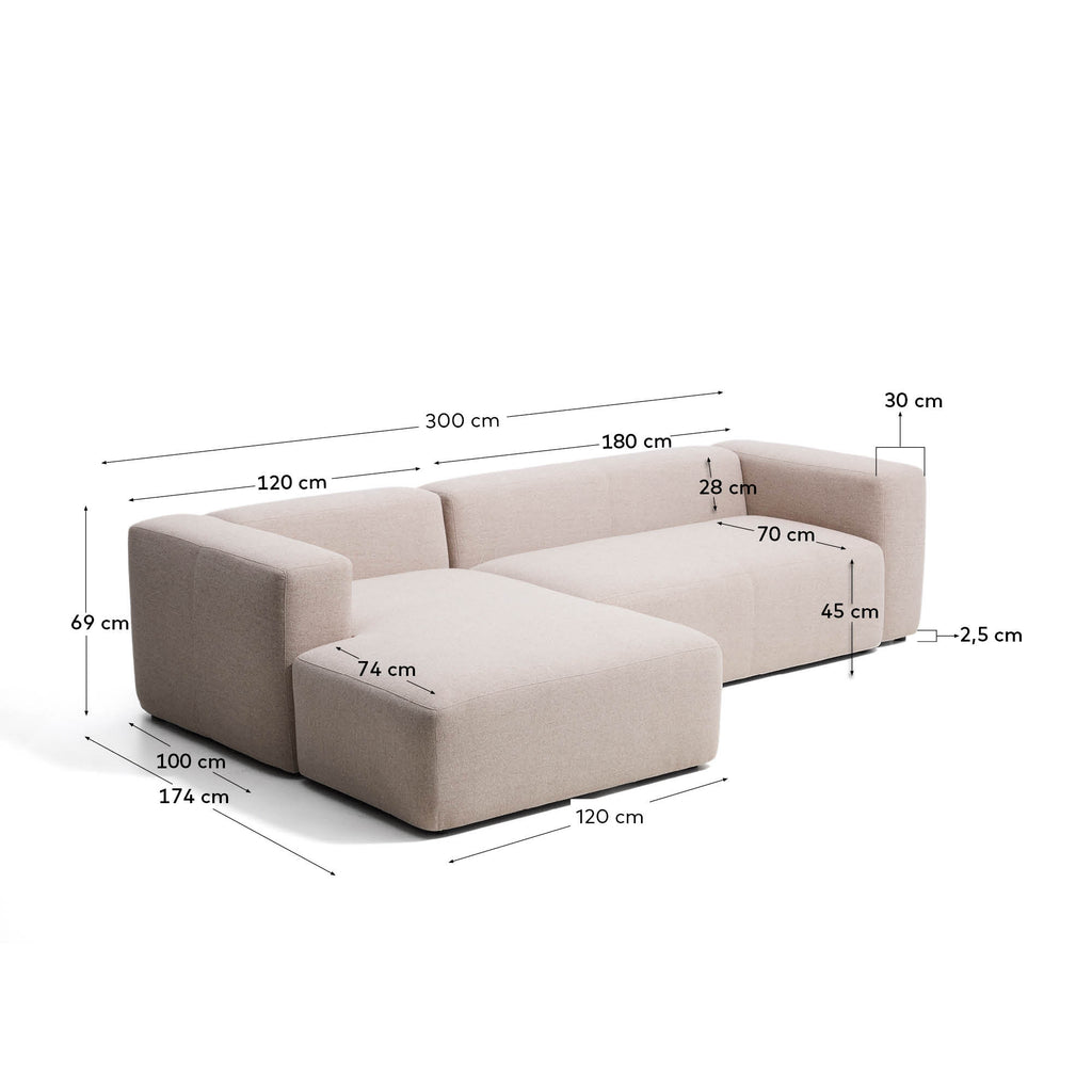 Sofà Blok 3 places amb chaise longue esquerra de xenilla verd molsa 300 cm FSC Mix Credit