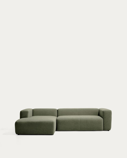 Canapé Blok 3 places avec méridienne gauche en chenille vert mousse 300 cm – FSC Mix Credit