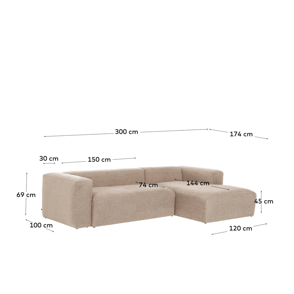 Sofà Blok 3 places de xenilla chaise longue dret beix 300 cm FSC Mix Credit