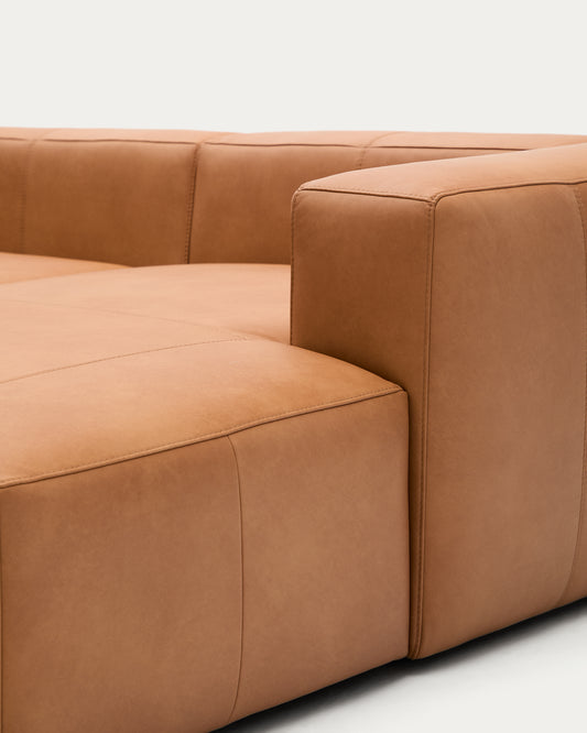 Canapé en cuir marron Blok 3 places chaise longue droite 300 cm