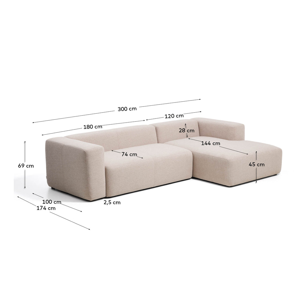 Sofà Blok 3 places amb chaise longue dreta de xenilla marró 300 cm FSC Mix Credit