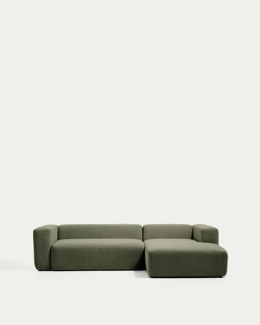 Canapé Blok 3 places avec méridienne droite en chenille vert mousse 300 cm FSC Mix Credit