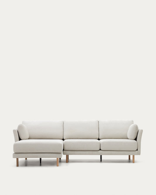 Sofá Gilma 3 plazas chenilla chaise longue derecho/izquierdo perla y patas natural 260 cm