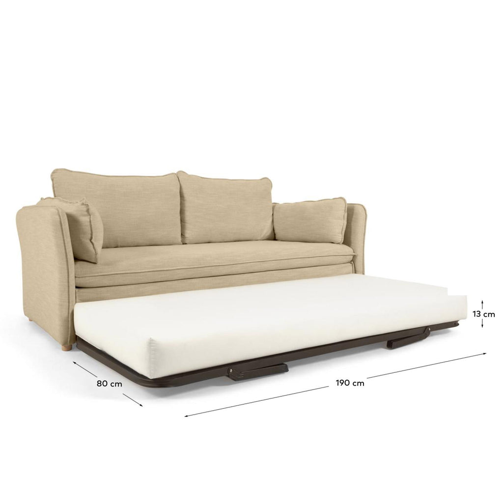 Sofà llit Tanit beix i potes de fusta massissa de faig amb acabat natural 210 cm FSC Mix Credit
