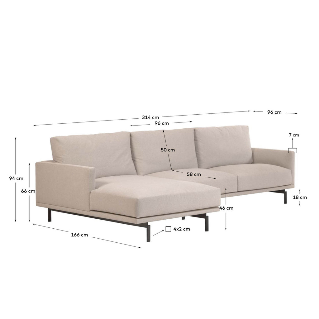 Canapé Galene 4 places avec méridienne gauche beige 314 cm FSC Mix Credit