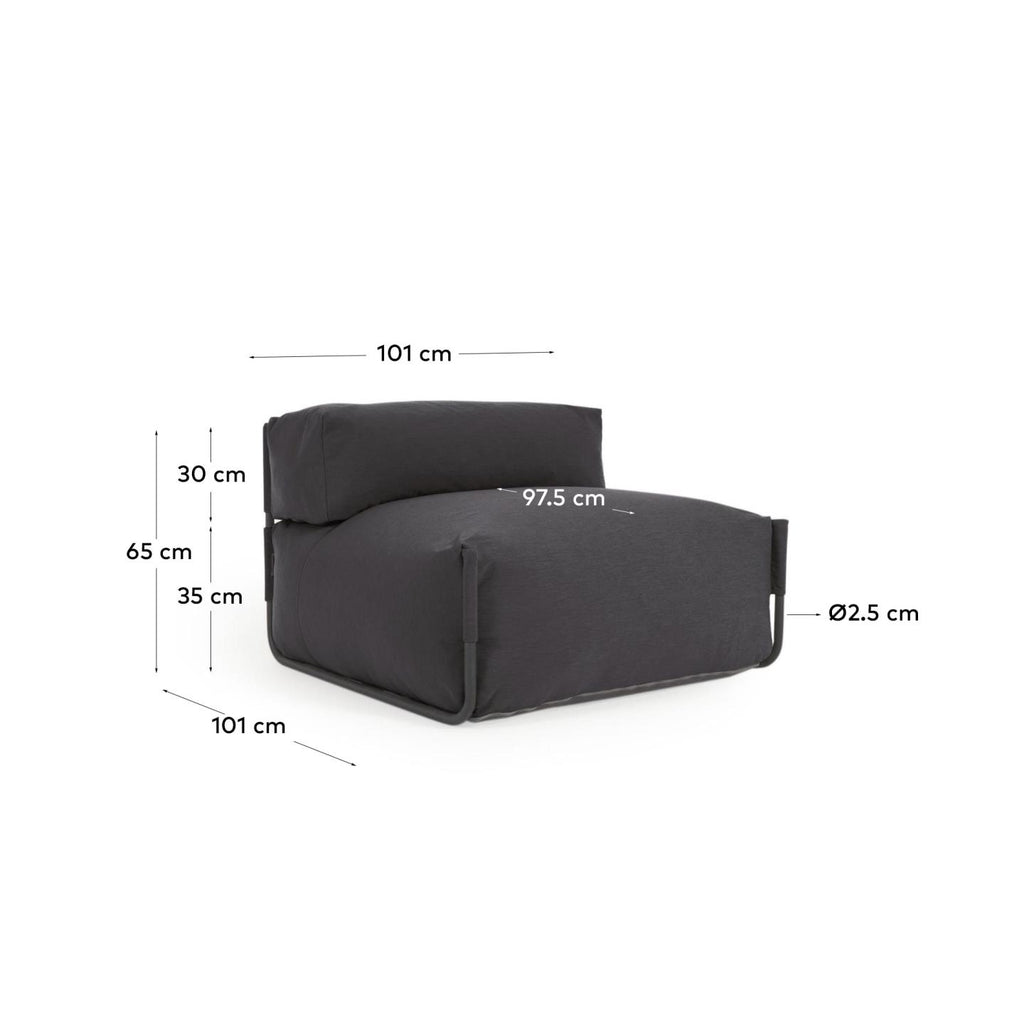 Pouf canapé modulaire extérieur avec dossier Square gris foncé et aluminium noir 101x101cm
