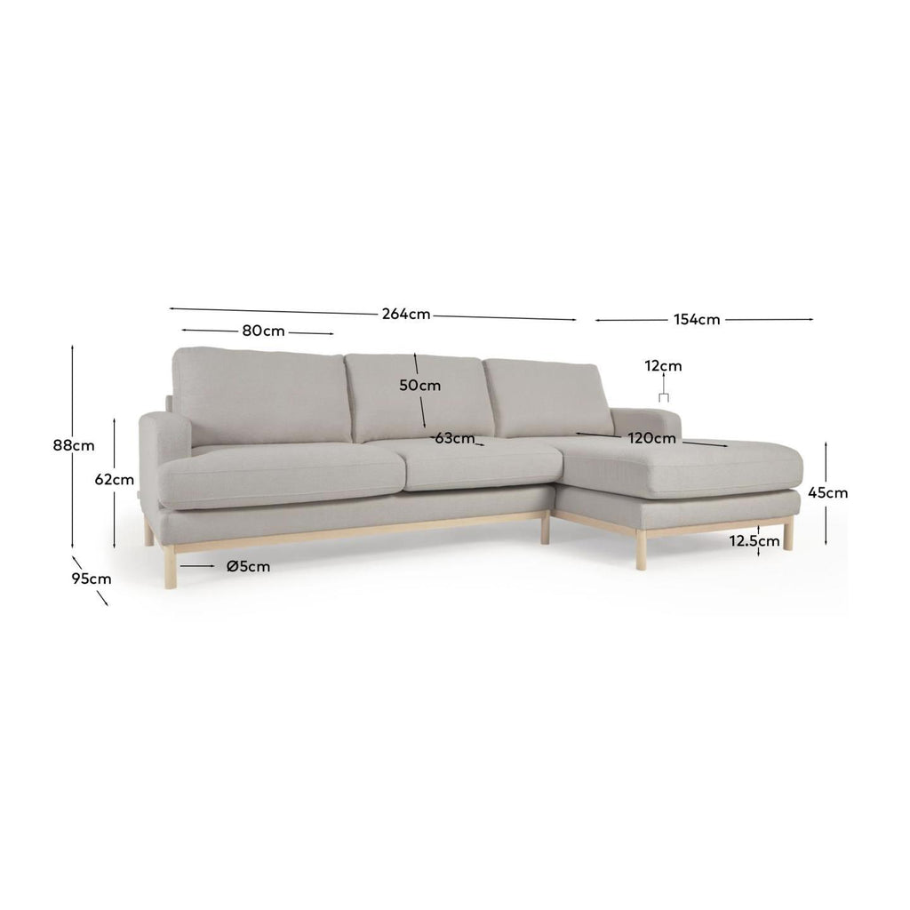 Sofá Mihaela 3 plazas con chaise longue derecho de micro bouclé gris 264 cm FSC Mix Credit