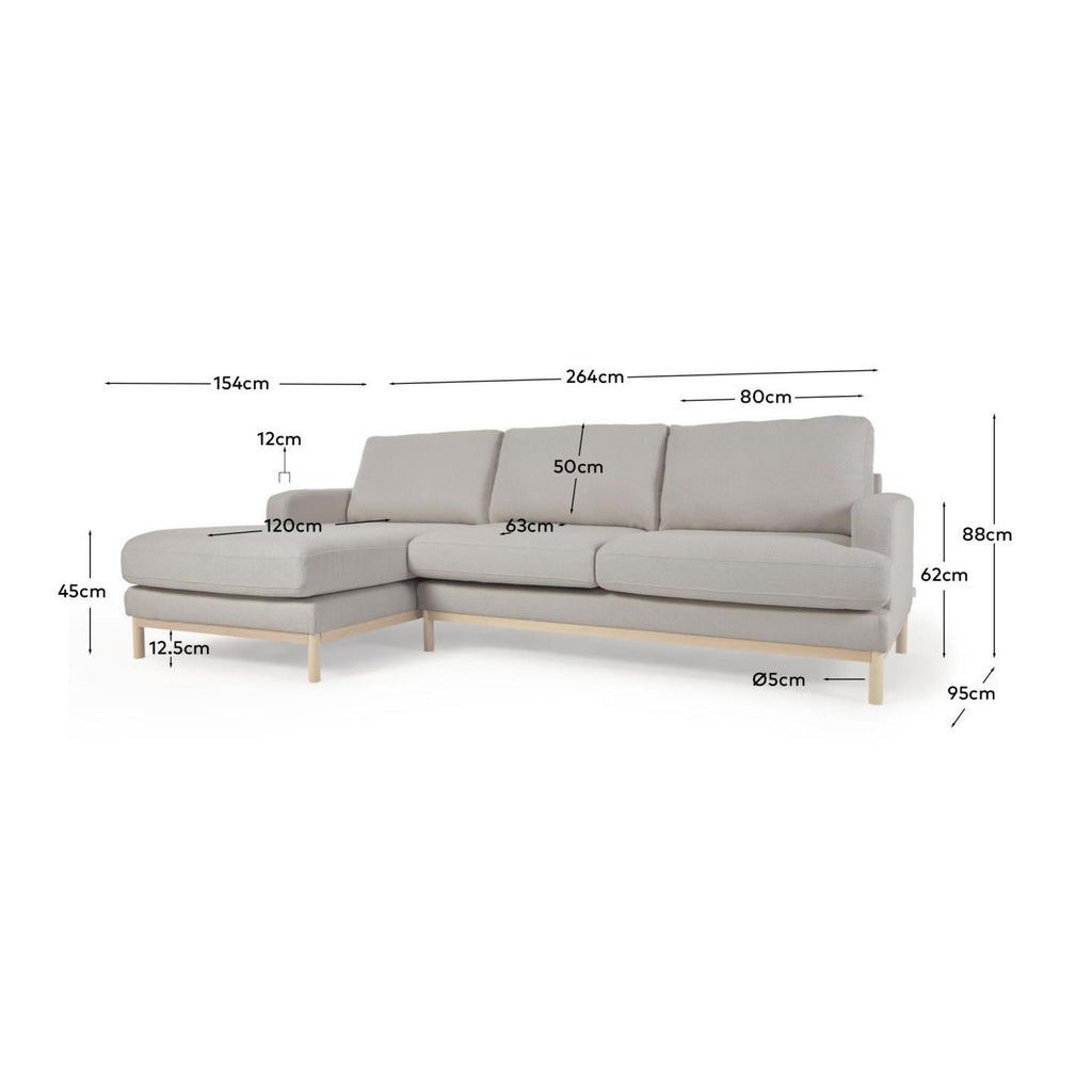 Sofá Mihaela 3 plazas con chaise longue izquierdo de micro bouclé gris 264 cm FSC Mix Credit