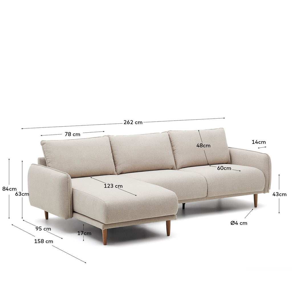 Sofá Carlota 3 plazas con chaise longue derecho/izquierdo beige 262 cm FSC Mix Credit