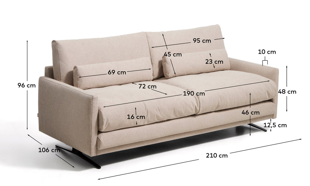 Canapé 2 places Veliro ignifugé beige et pieds en acier avec finition noire 210 cm FSC Mix Credit