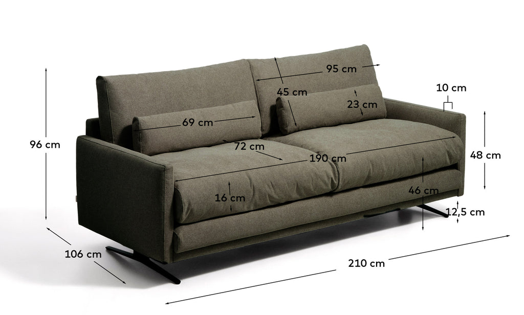 Canapé 2 places Veliro ignifugé vert foncé et pieds en acier avec finition noire 210 cm FSC Mix Credit