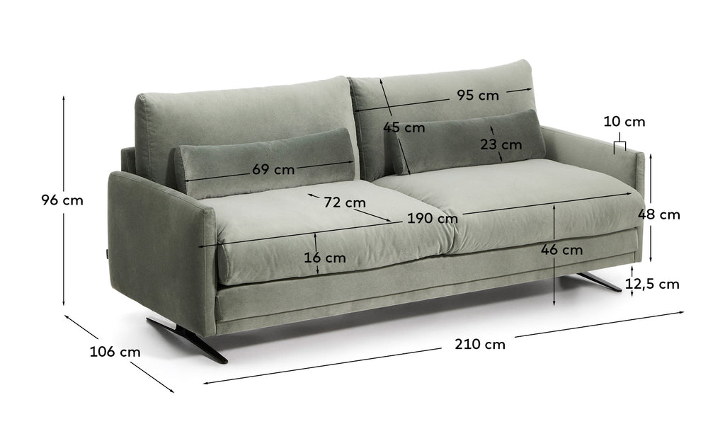 Sofá Veliro 2 plazas de terciopelo verde y patas de acero con acabado negro 210 cm FSC Mix Credit