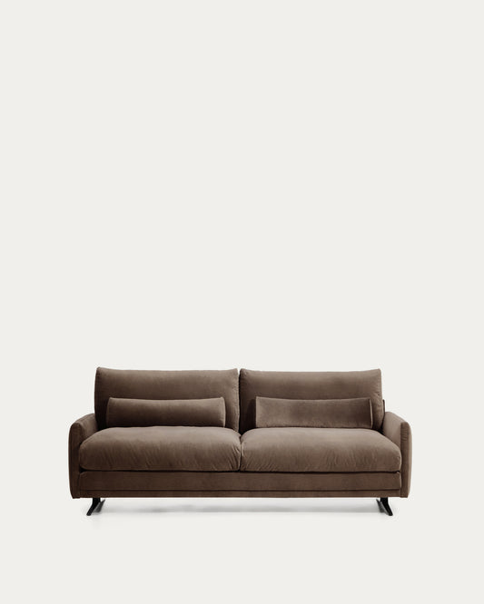 Canapé Veliro 2 places en velours marron chocolat avec pieds en acier finition noire 210 cm – Certifié FSC Mix Credit
