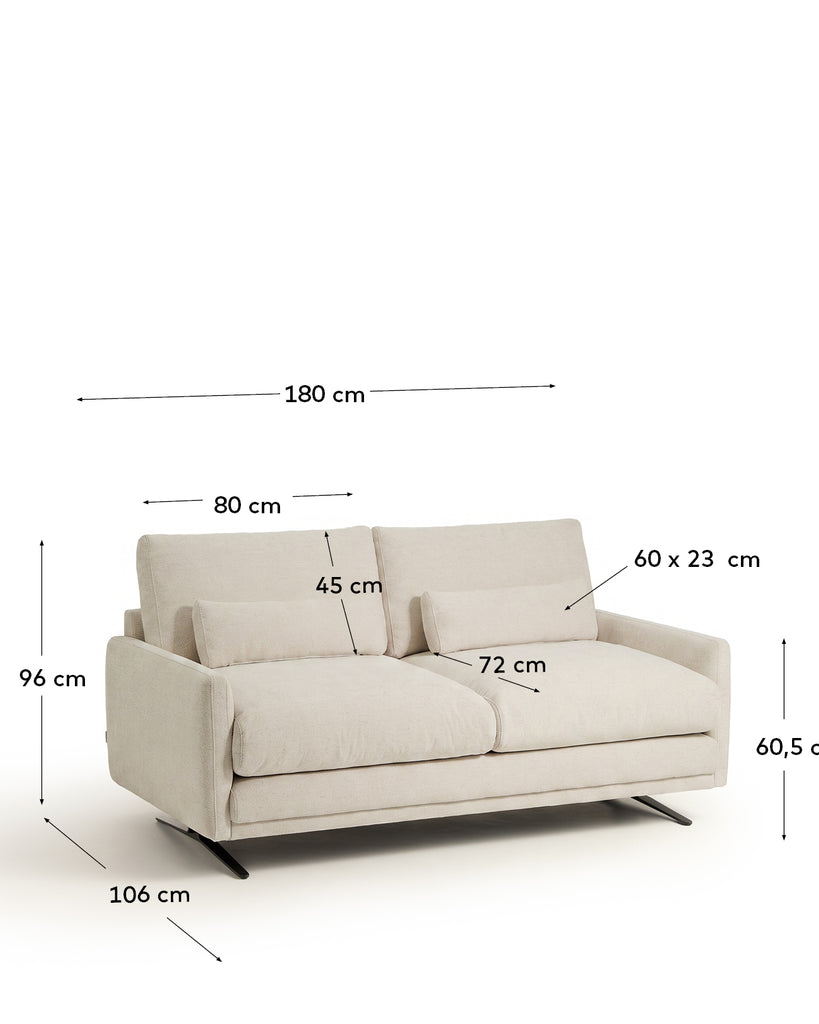 Sofá Veliro 2 plazas de chenilla beige y patas de acero con acabado negro 180 cm FSC Mix Credit