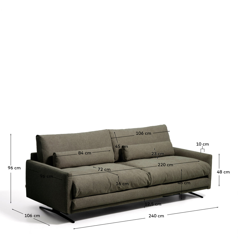 Canapé 3 places Veliro ignifugé vert foncé et pieds en acier avec finition noire 240 cm FSC Mix Credit