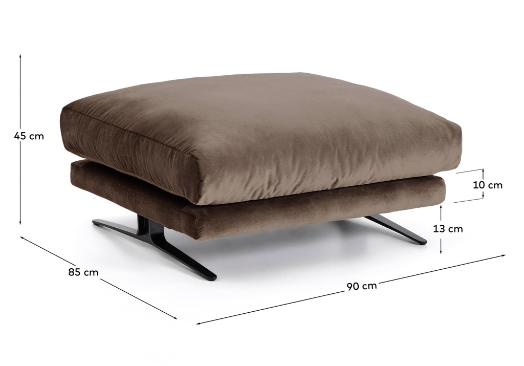 Reposapiés Veliro de terciopelo marrón chocolate y patas de acero con acabado negro 85 x 90 cm FSC Mix Credit