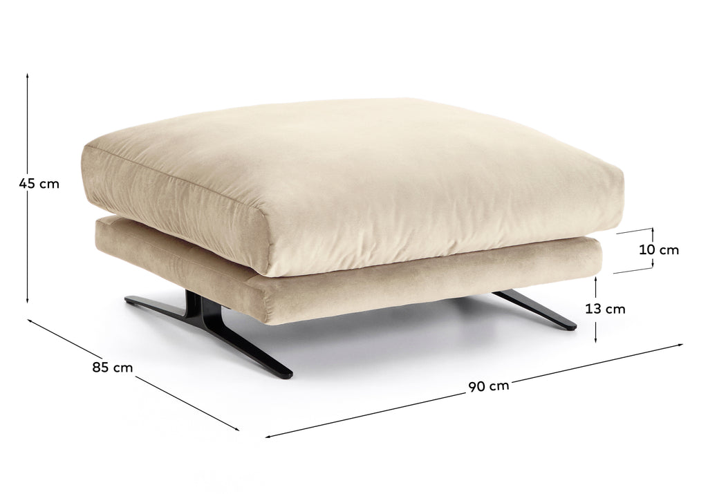 Repose-pieds Veliro en velours perle et pieds en acier avec finition noire 85 x 90 cm FSC Mix Credit