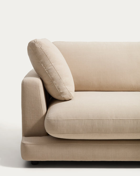 Canapé modulable Gala 4 places avec pouf terminal droit en chenille beige 315 cm – FSC Mix Credit
