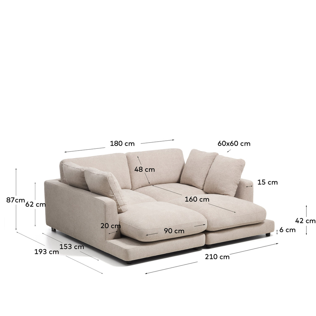 Sofà Gala 3 places de micro bouclé amb doble chaise longue beix FSC Mix Credit 210 cm