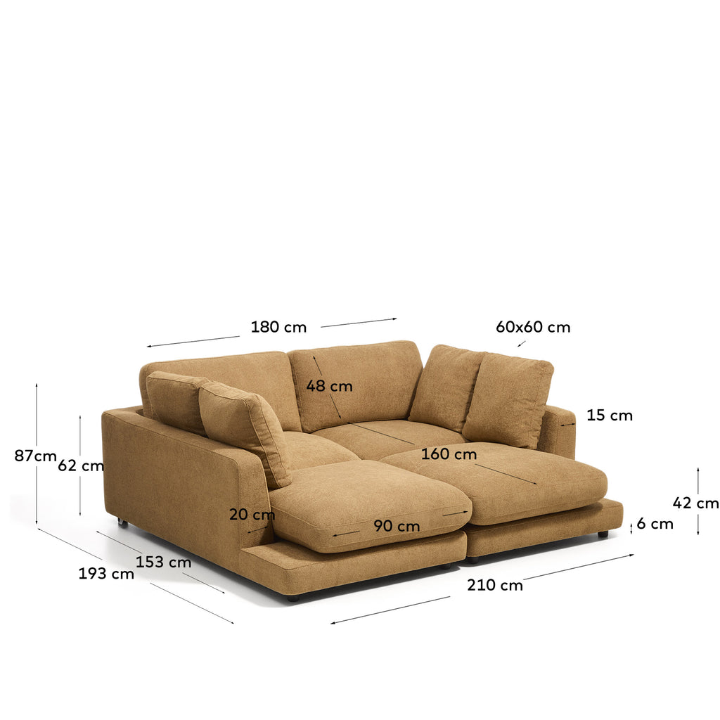 Sofà Gala 3 places de micro bouclé amb doble chaise longue mostassa FSC Mix Credit 210 cm