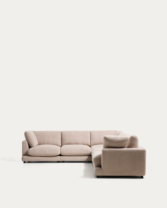 Canapé d’angle Gala 6 places en micro-bouclette beige 300 x 300 cm – FSC Mix Credit