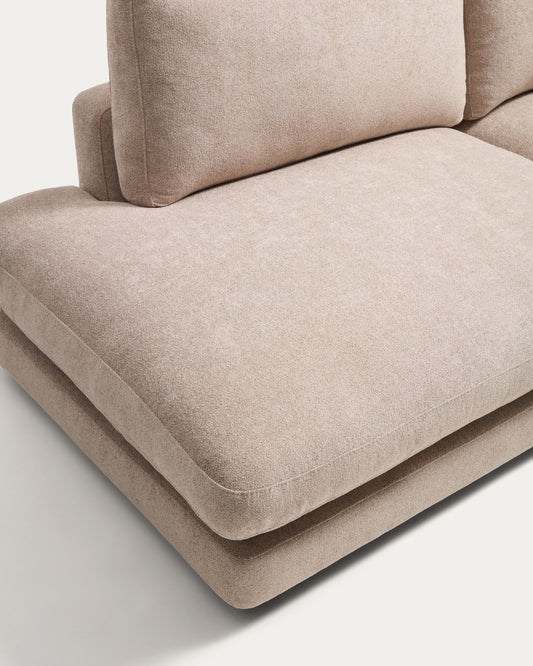 Canapé d’angle Gala 5 places avec pouf terminal gauche en micro-bouclette beige 225 x 300 cm – FSC Mix Credit