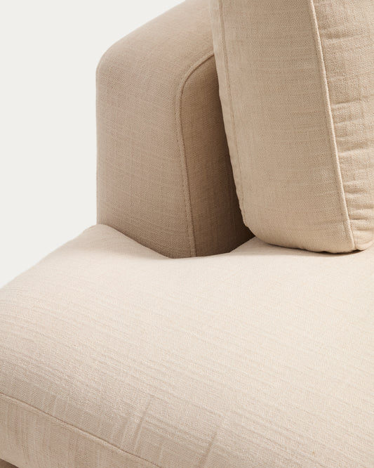 Canapé d’angle Gala 5 places avec pouf terminal gauche en chenille beige 225 x 300 cm – FSC Mix Credit