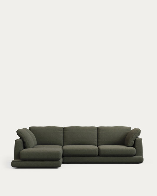 Sofà Gala de 4 places amb chaiselongue esquerra en xenilla verd fosc FSC Mix Credit 300 cm