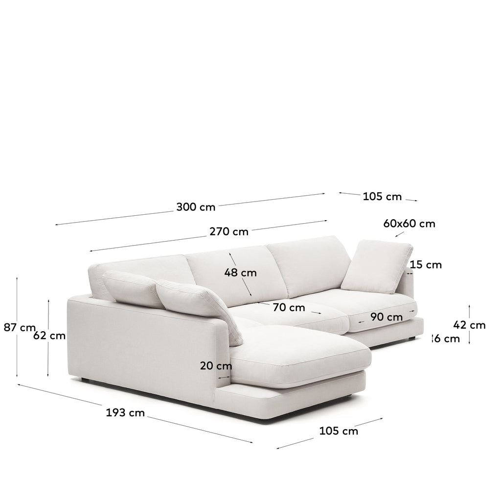 Sofà Gala 4 places de xenilla amb chaise longue esquerre blanc FSC Mix Credit 300 cm