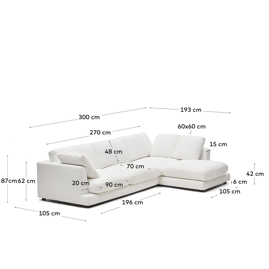 Sofà Gala 4 places de xenilla amb chaise longue dret blanc FSC Mix Credit 300 cm