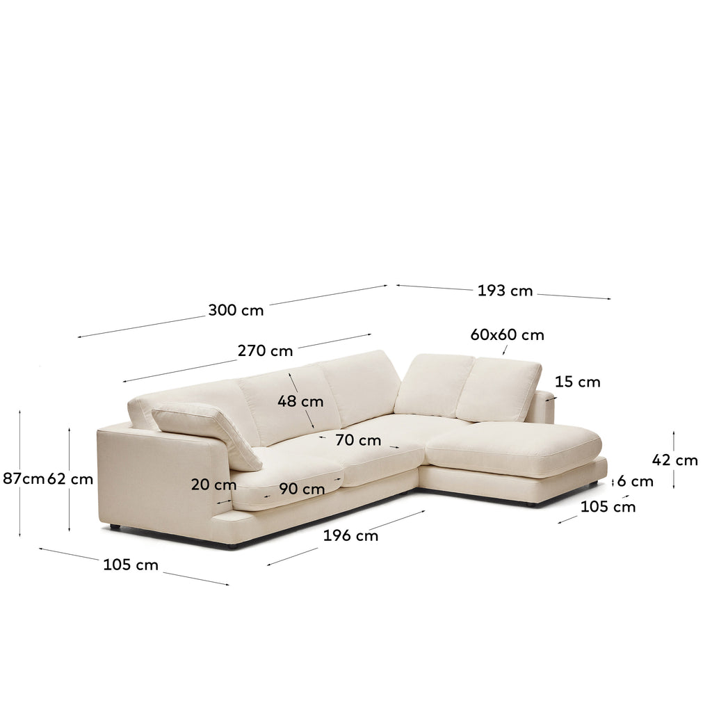 Sofà Gala 4 places de xenilla chaise longue dret beix FSC Mix Credit 300 cm