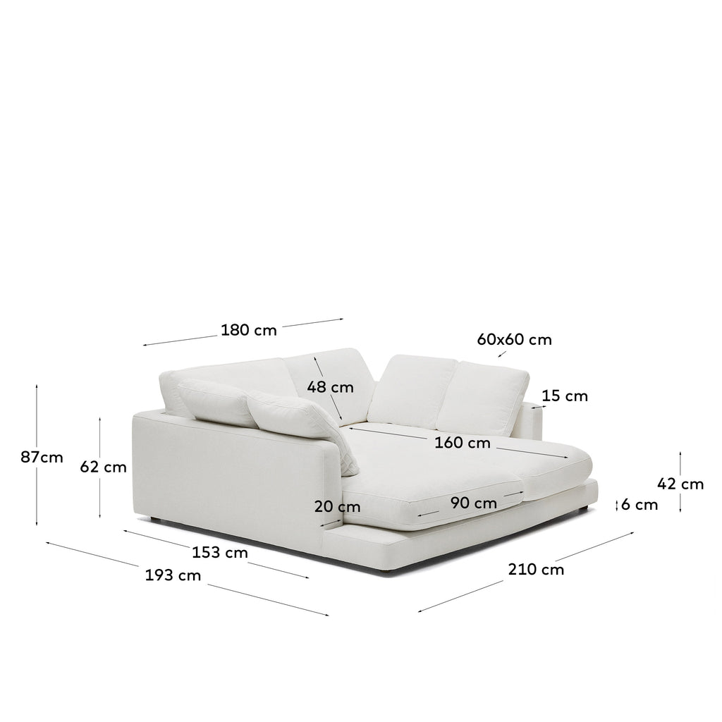 Sofà Gala 3 places de xenilla amb doble chaise longue blanc FSC Mix Credit 210 cm