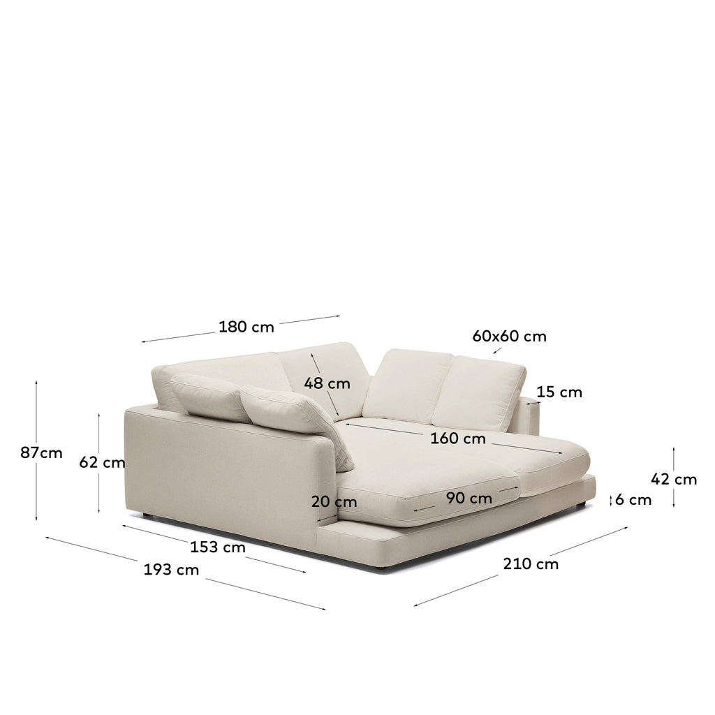 Sofà Gala 3 places de xenilla amb doble chaise longue beix FSC Mix Credit 210 cm